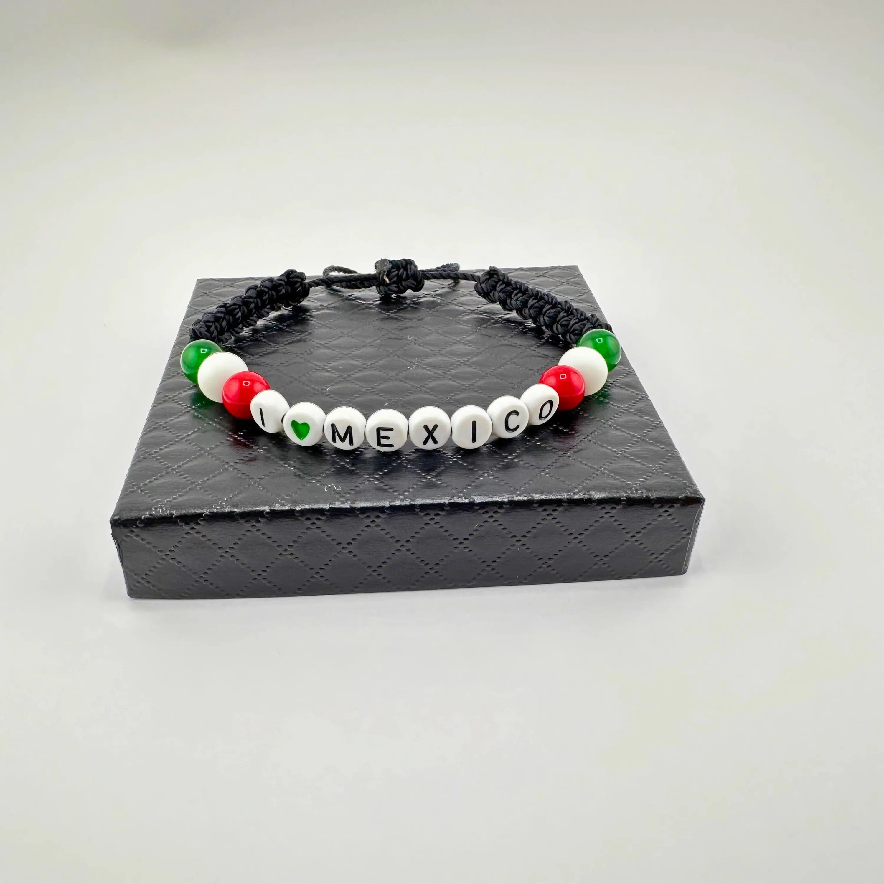 I Love Mexico Bracelet Adjustable - Colorful Beads with Heart Charm - Personalized Jewelry