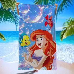 Ariel Vibrant Beach Towel, Light Blue Bubble Print Absorbent Towel, Outdoor Essential, Superfine Fiber Quick Dry, Perfect Gift