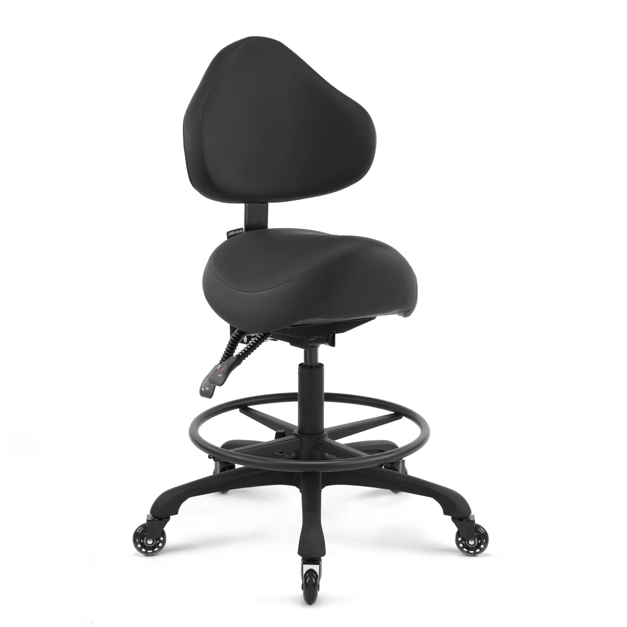 DR.LOMILOMI KOA 510F Adjustable Metal Pneumatic Swivel Rolling Saddle Chair with Wheels, Ergonomic Back Support for Hair Stylists, Dental Hygienists, Hygienic Clinics