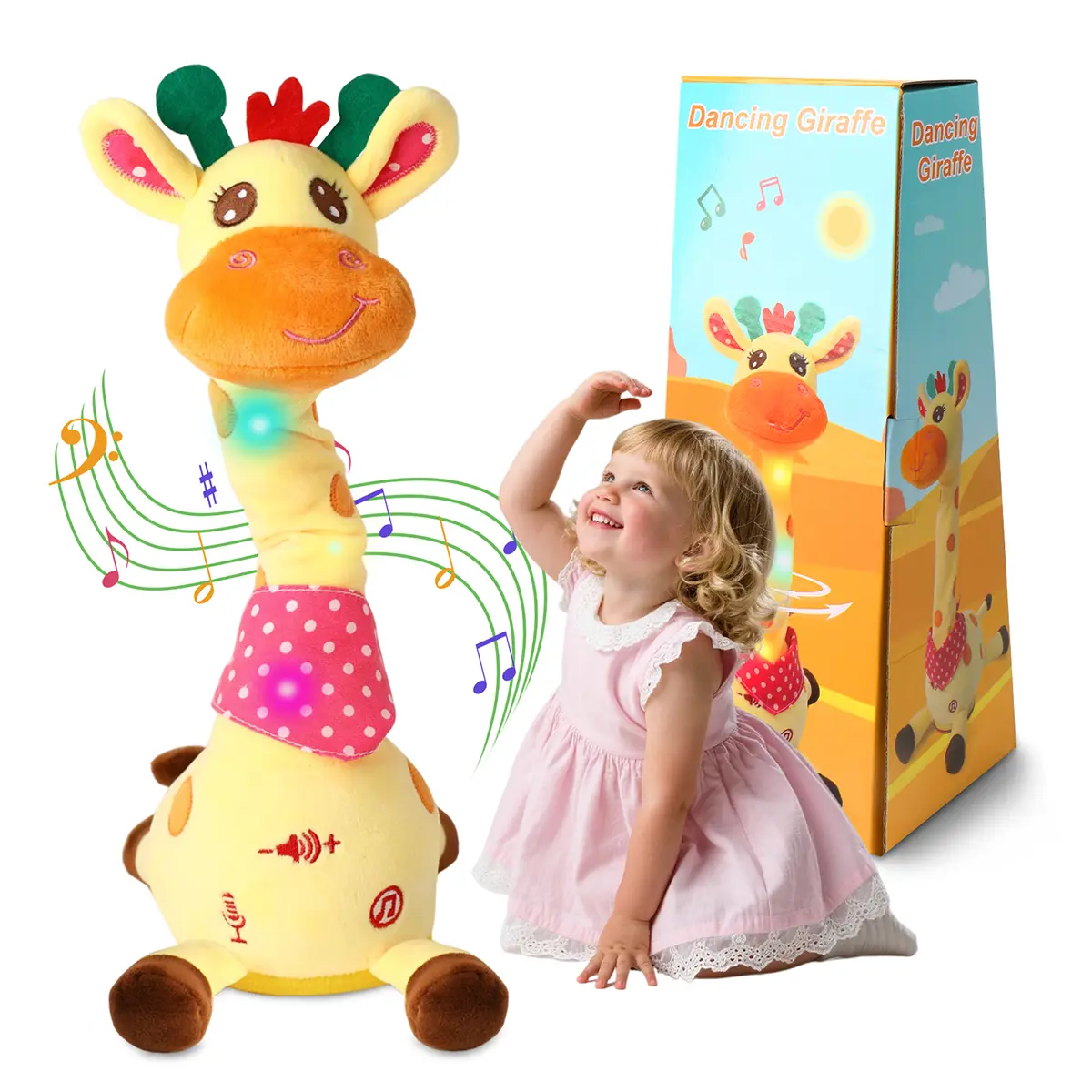 Dancing Talking Giraffe Plush Toy, Adjustable Volume, 10 Kids Songs, Mimicking Recording Repeating What You Say, Glowing Light Up Musical Stuffed Animal, Interactive Tummy Time And Soft Interactive & BirthdayGift for Toddler - With DealsForYouDays