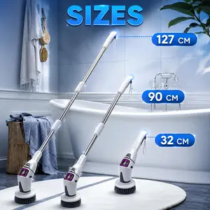 10-in-1 Large Screen Display + Voice Broadcast Model Electric Spin Scrubber, with 12 Replaceable Heads, IPX7 Waterproof Cordless Power Brush for Kitchen, Bathroom & Car Floor Tile Grout Cleaning
