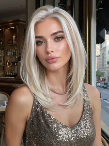 Topshe 13x6 HD Lace Front Wig Highlights Shoulder Length Medium Curly Hair, Perfect for Christmas and Holidays