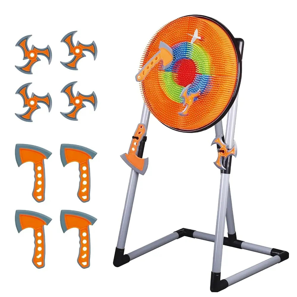 Contixo TS1 2-in-1 Bristle Target Kids' Darts Gear - Foldable, Compact Setup, Dual Games, 4 Foam Blades, 4 Triangle Darts, Foam Axes for Indoor/Outdoors Play