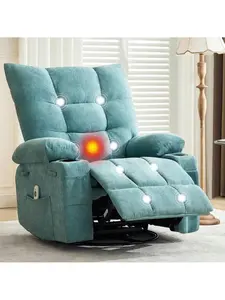 57CM BlueSwivel Rocker Recliner Chair With Heat And Massage,360 Degree Swivel Rocking Single Sofa With Cup Holders, Oversized Single Sofa Seat, Lazy Boy Recliner Chairs For Living Room