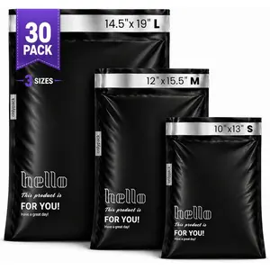 30 Pack Poly Mailers Multi Size Shipping Envelopes 10x13 12x15.5 14.5x19 in Waterproof Tear Proof Self Seal Opaque for Office & Small Business E-Commerce Shipping Black