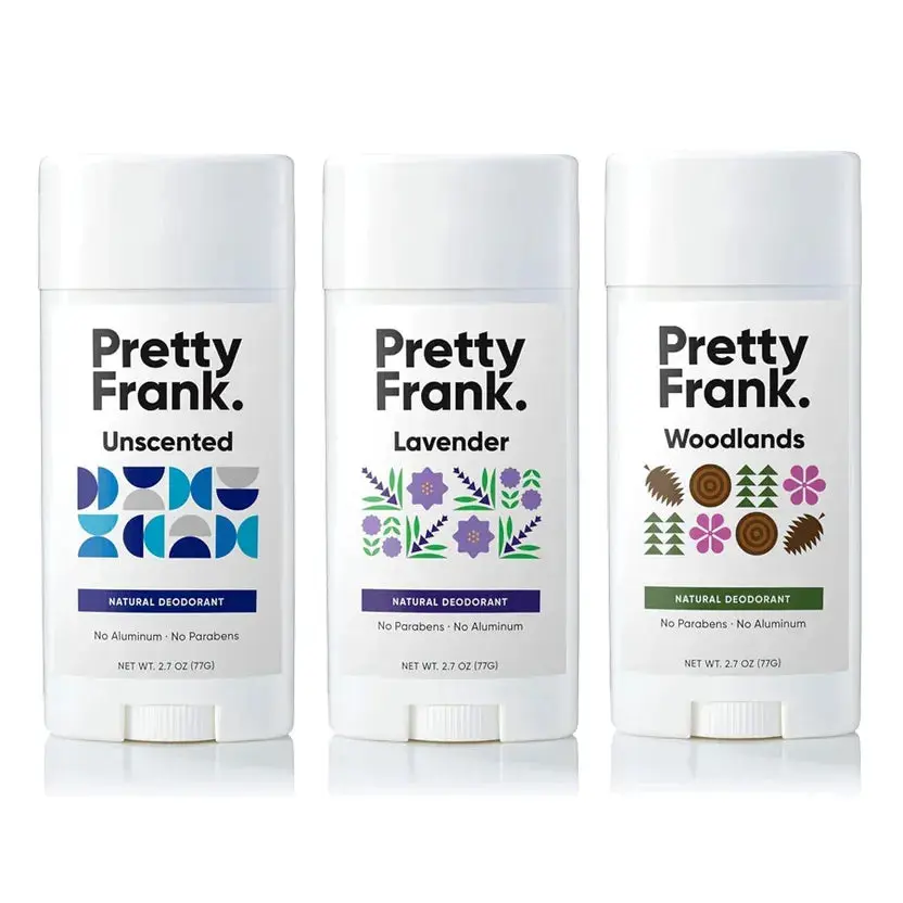Pretty Frank Natural Aluminum-Free Deodorant Sticks, Baking Soda (3-Pack)