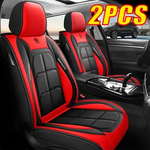 Waterproof Leather Car Seat Covers 2PCS Red & Black Premium Protection for Vehicle Interior Durable & Stylish