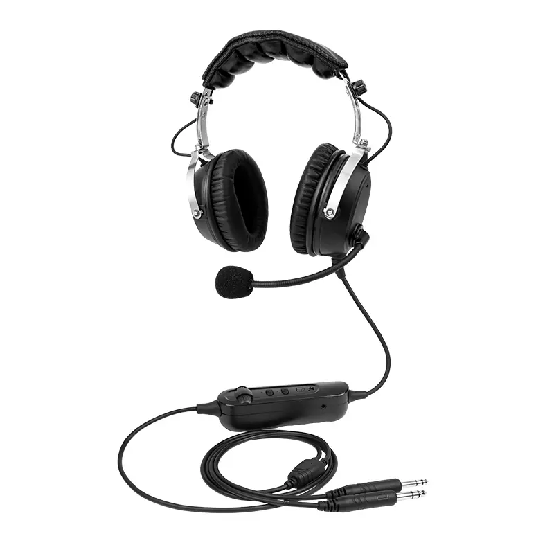 ANR Aviation Electronic Headphone with Bluetooth, Active Noise Canceling, MP3 Input, Faux Leather Ear Cushions, GA Dual Plugs & Audio Accessory Headset Bag