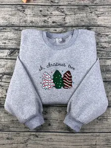 Oh Christmas Tree Cake Embroidered Sweatshirt: Christmas Tree Cake Crewneck Gift for Womens | Retro Holiday Crewneck