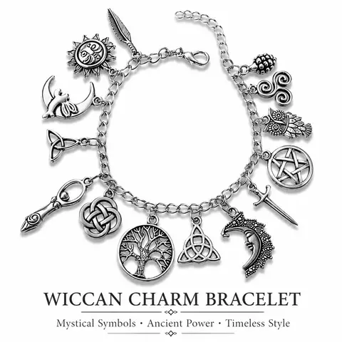 Women's Vintage Witchy Silver Charm Bracelets - Silver-Tone Metal Coating, Celestial Whimsical Tree of Life Charms, Unisex Adjustable Comfortable Fit, Alt Style Bracelets & Bangles, Bohemian Boho Accessories, Arm Candy for Birthday Everyday Wear