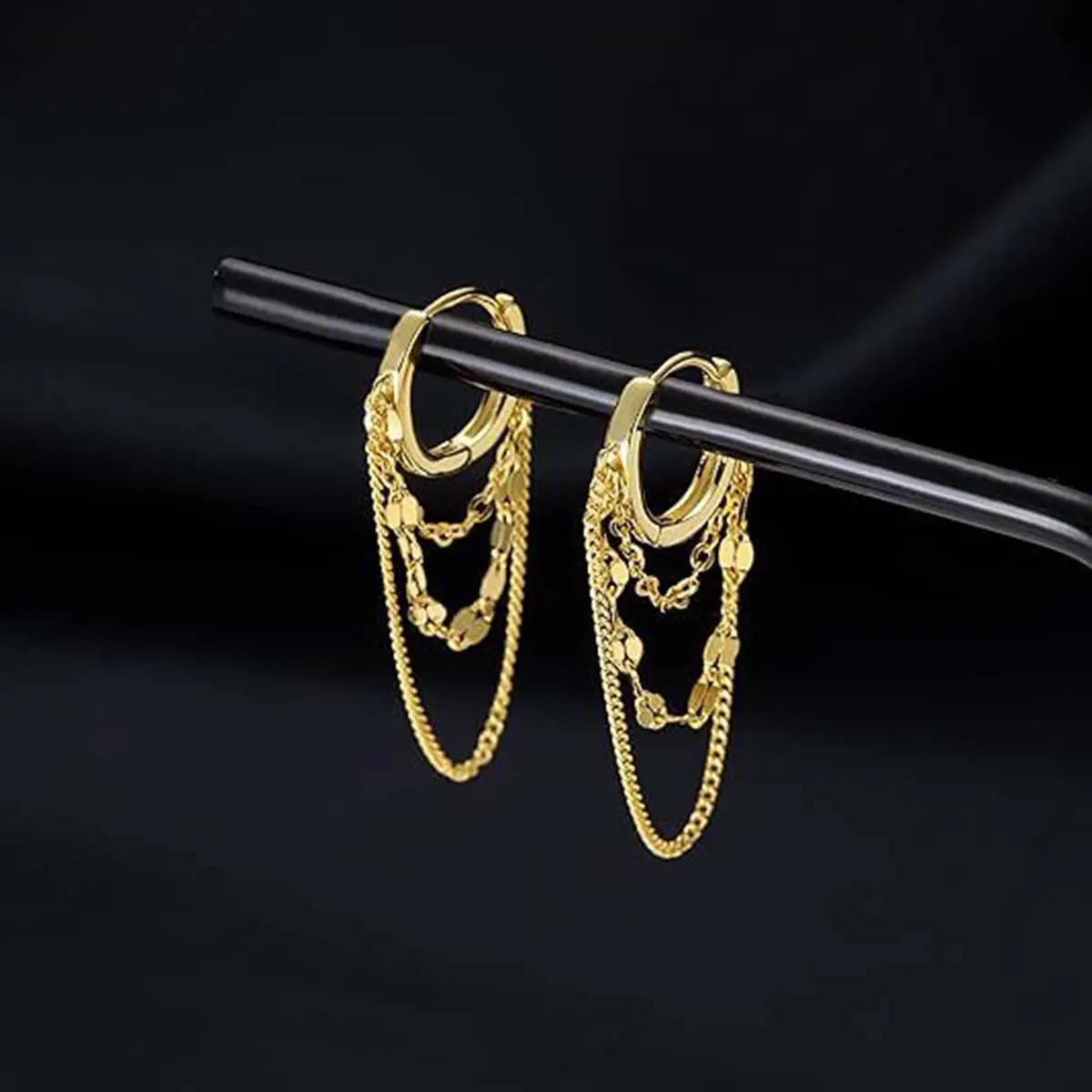 Women's Simple Tassel Chain Artificial Gemstone Earrings - Elegant Minimalist Drop Chain Link Jewelry, Versatile Accessory, Birthday Gift, Elegant Minimalist Earrings, Drop Chain Earrings