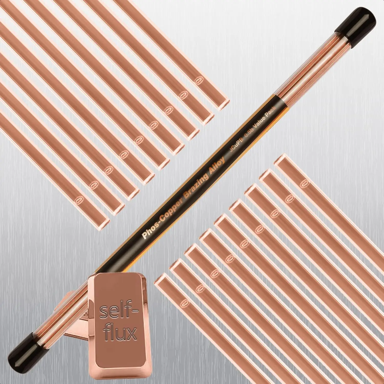 Professional Grade BCuP-2 Self-Fluxing Phosphor Copper Brazing Alloy Rods (21 Sticks, 0.5 lb Half, 0.050"x1/8"x14") for HVAC, Evaporator, Contact Welding, Brass & Bronze Joints, Propane Gas Soldering Torch Supplies (Home & Party Use)