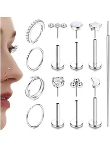 Nose Rings Nose Studs Nose Piercing Jewelry Surgical Steel Nose Piercing Hoop Threadless Push in Labret Piercing Medusa Lip Piercing Flat Back Cartilage Earrings Conch Tragus Helix Piercing Jewellery Gold/Silver