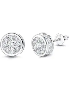 925 Sterling Silver Earrings Set Small Zirconia Earrings Ornamental Round Flower Star Earrings for Women White Gold Plated Minimalist Jewelry (Style A) Studs Earrings