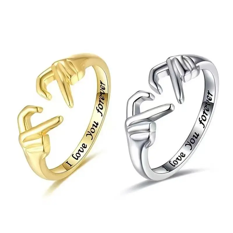 Hand Heart Ring, Adjustable Engraved Love Heart Ring - I Love You Forever, Promise Ring, Perfect Gift for Couple,Friend,Family