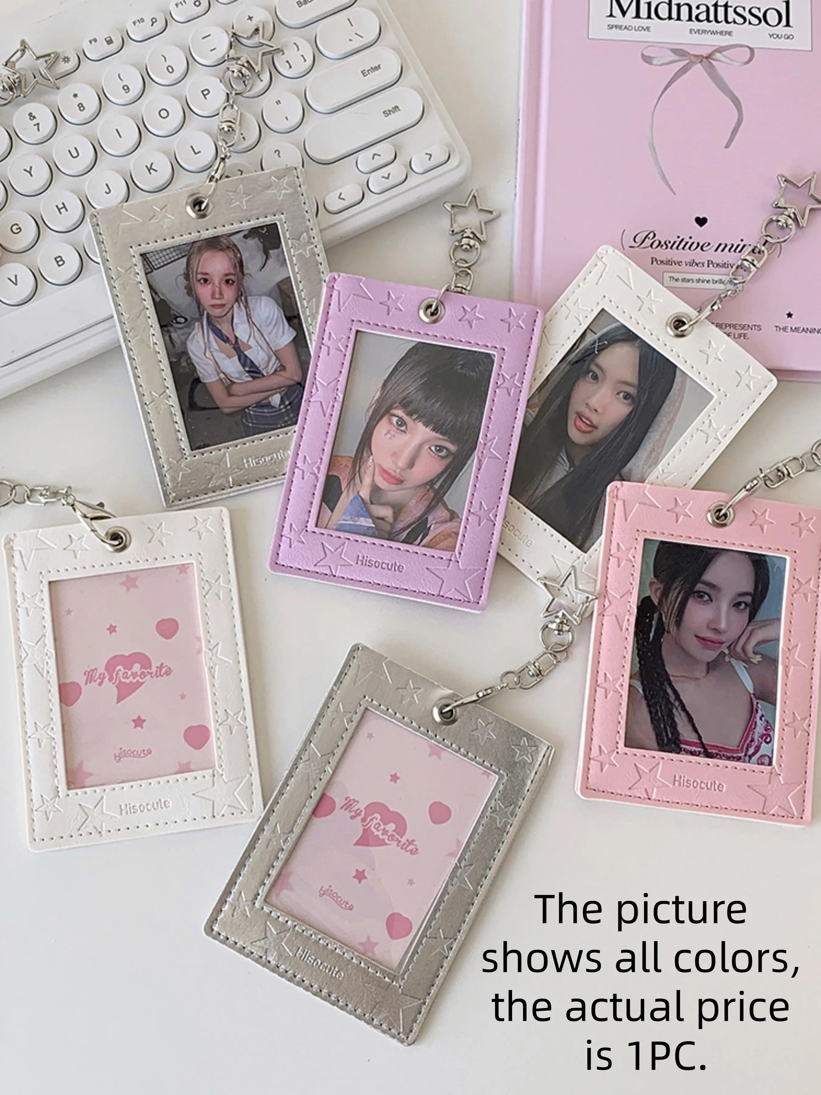 Silver Color Leather exquisite cardholder, Kpop High-Value Star Design, Student ID Badge Protection Case, Women's Small Card Wallet Accessory, Card Bag