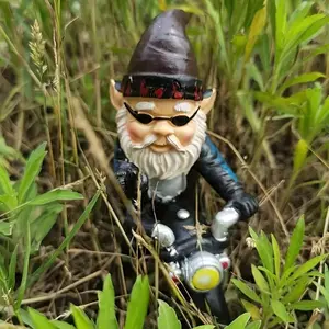 Whimsical Motorcycle-Riding Gnome Statue, Large Garden Decor, Garden Accessories, Durable Abs Resin, Beard, Hat, Indoor & Outdoor Use, Garden Sculptures