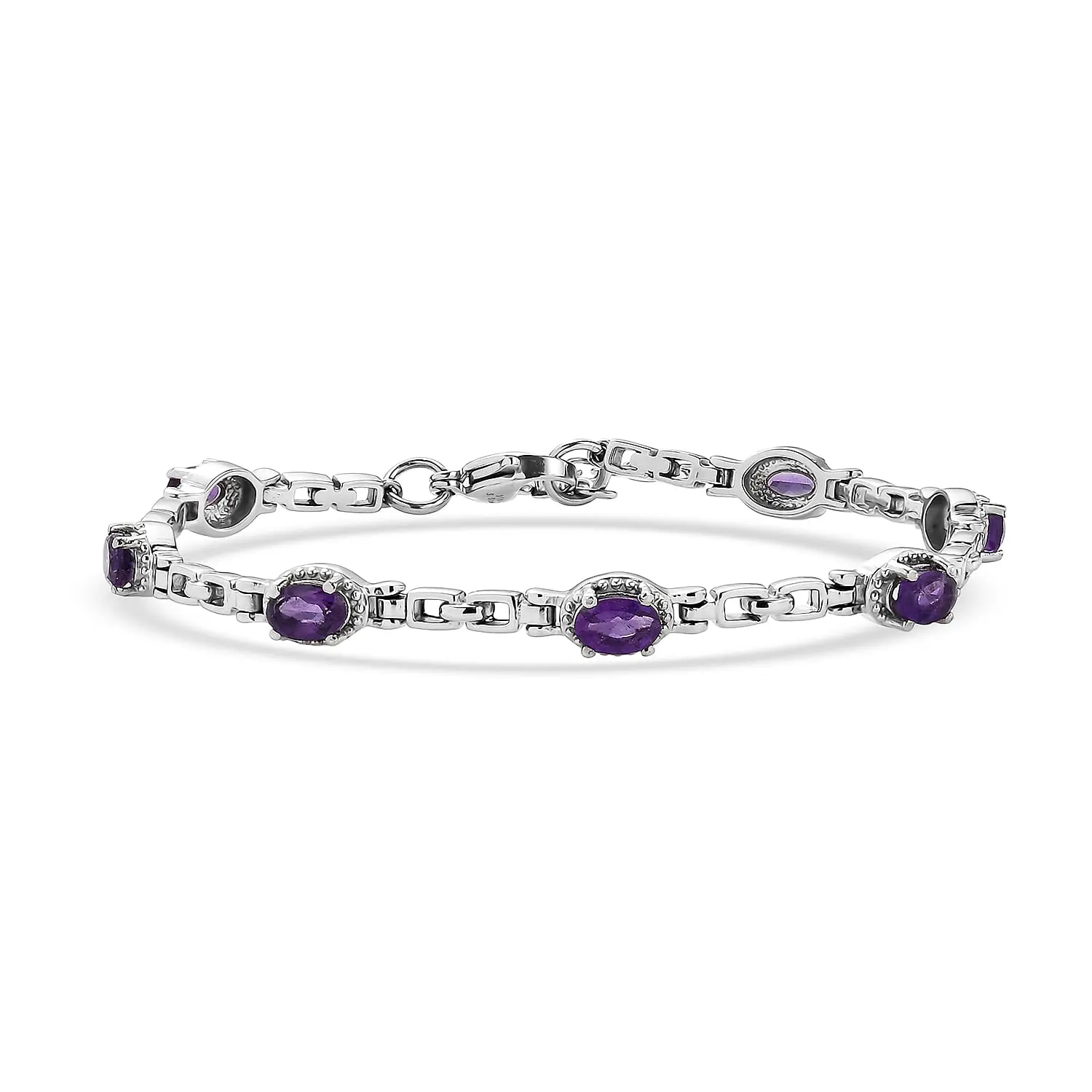 EverTrue African Amethyst Bracelet in Stainless Steel (7.00 In) 3.70 ctw EverTrue African Amethyst Bracelet in Stainless Steel (7.00 In) 3.70 ctw