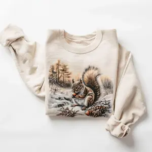 Retro Squirrel With Acorns Winter Forest Scene Sweatshirt - Nineties 90s Vintage Cute Animals Outfit - Boho Unisex Crewneck Sweatshirt - Lauriel Designs  KD
