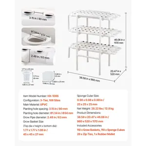 VEVOR Hydroponics Growing System Kit, 3-Tier 108 Sites UPVC Pipe Hydroponic Grow Kit with Timed Irrigation, Sun Light Blocking Pipes, Indoor Home Garden Vegetable Planting Grow Kits for Fruit Herb