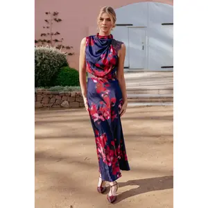 Anabelle Halter Neck Lace Maxi Dress - Navy Floral