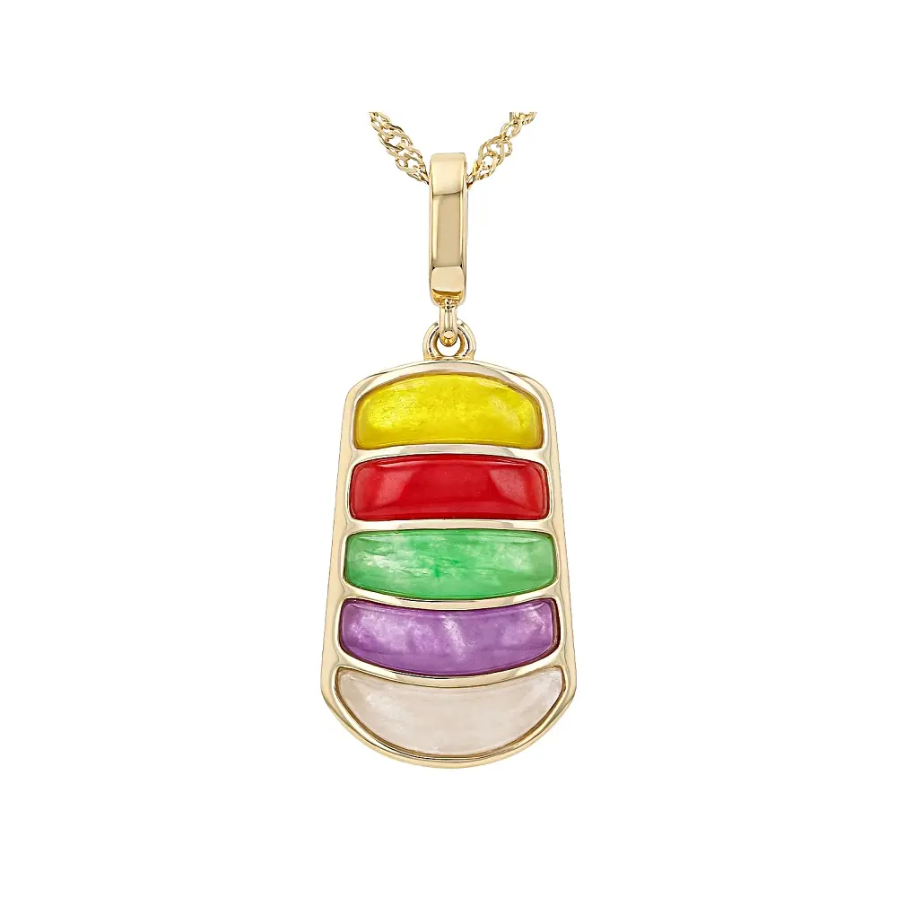 JTV Multi-Color Jadeite 18K Gold Over Sterling Silver Enhancer Pendant With 18" Singapore