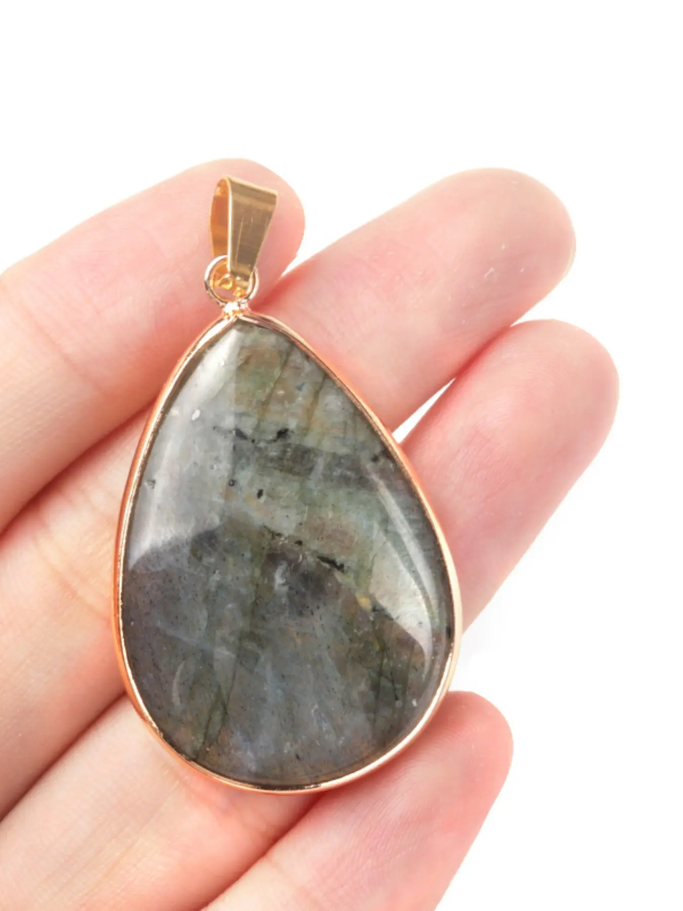 Labradorite Water Drop Exquisite Trendy Pendant Necklace, Moonstone Half Gemstone, Copper Edge, Elegant Jewelry for Women, All Seasons Fashion Accessory, Jewellery Pendant