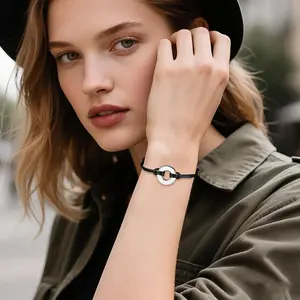 OIDEA Openable Memorial Bracelet - Unisex Adjustable Stainless Steel Circle Keepsake with Braided Leather Rope, Fashion Jewelry for Loved Ones Remembrance summerwins