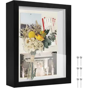 11x14 Black Shadow Box Frame Display Case with Soft Linen Back for Memorabilia 3D Items Wedding Memories Crafts Tickets and Photos