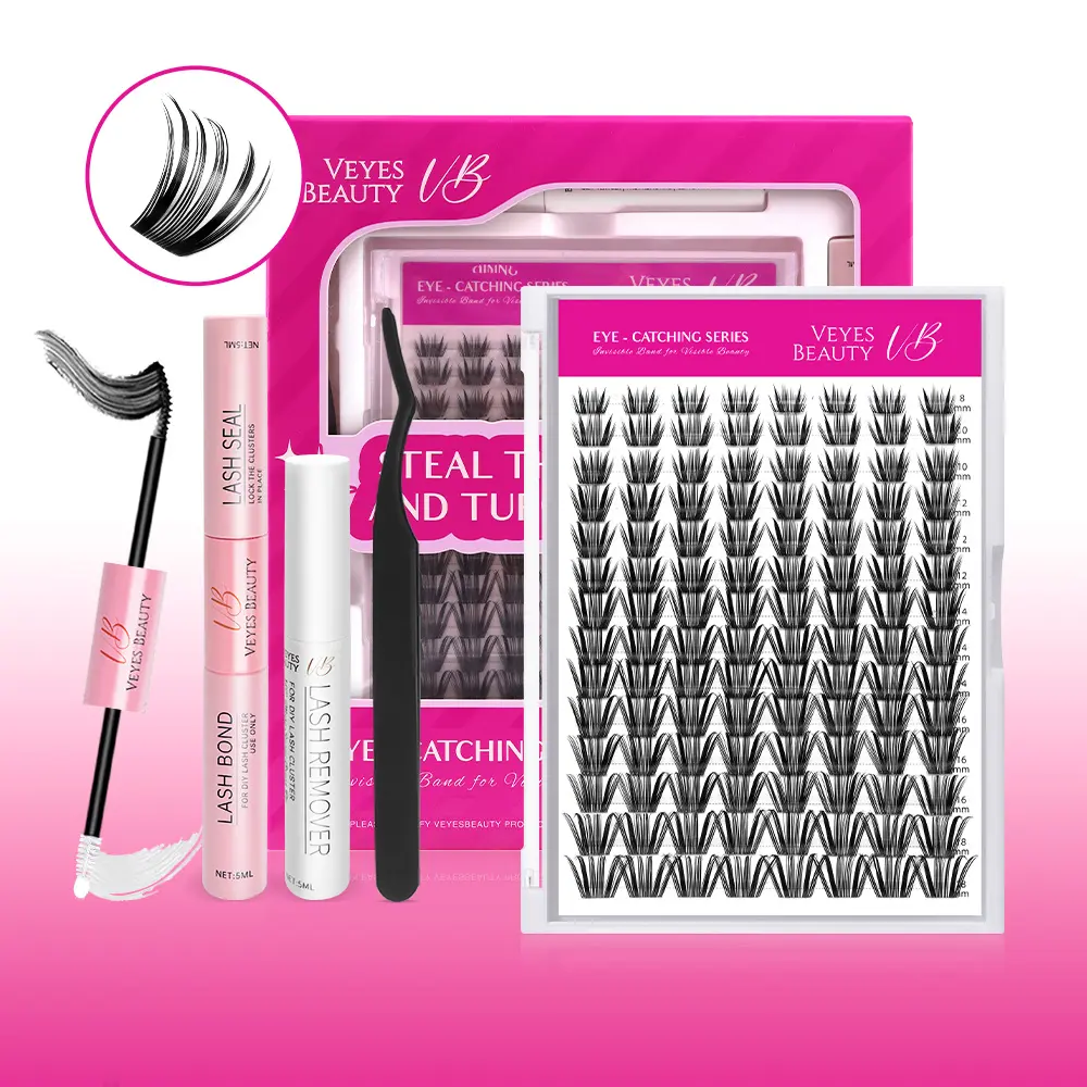 VEYESBEAUTY VB-Crown DIY Lash Kit - Fluffy Eyelashes Cluster, 100% Handcrafted 3D Faux Mink Individual Lashes, Ultra-Thin Invisible Band, Fine Wispy Mixed-Length for At-Home Self-Makeup (False Eyelashes & Adhesives Category), Diy Lashes