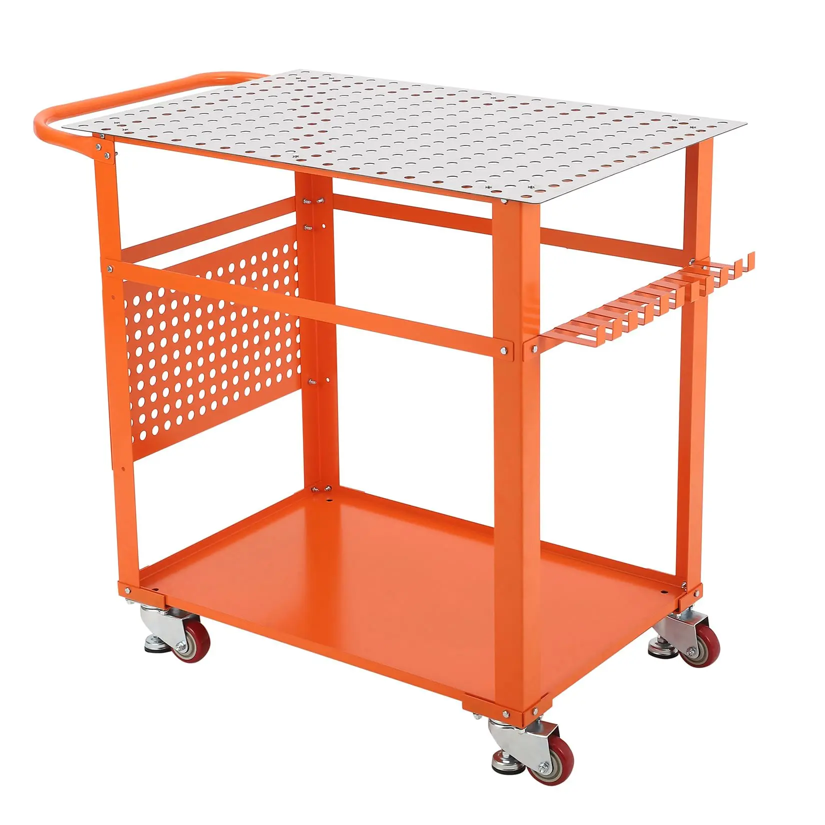 GARVEE 36" x 24" Welding Table, 600 Lbs Heavy Duty Steel Welding Fixture Table with 5/8 Inch Holes and Pegboard, Industrial Welding Workbench with Wheels for Shop Garage