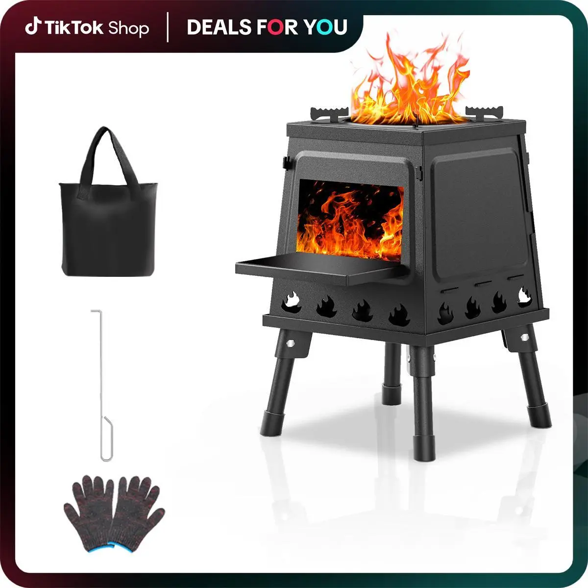 Portable Cast Iron Wood-Burning Camping Cooker - High Heat Output, Efficient Burning Design, Outdoor Grilling Cooking Equipment, Hiking Picnic Accessories