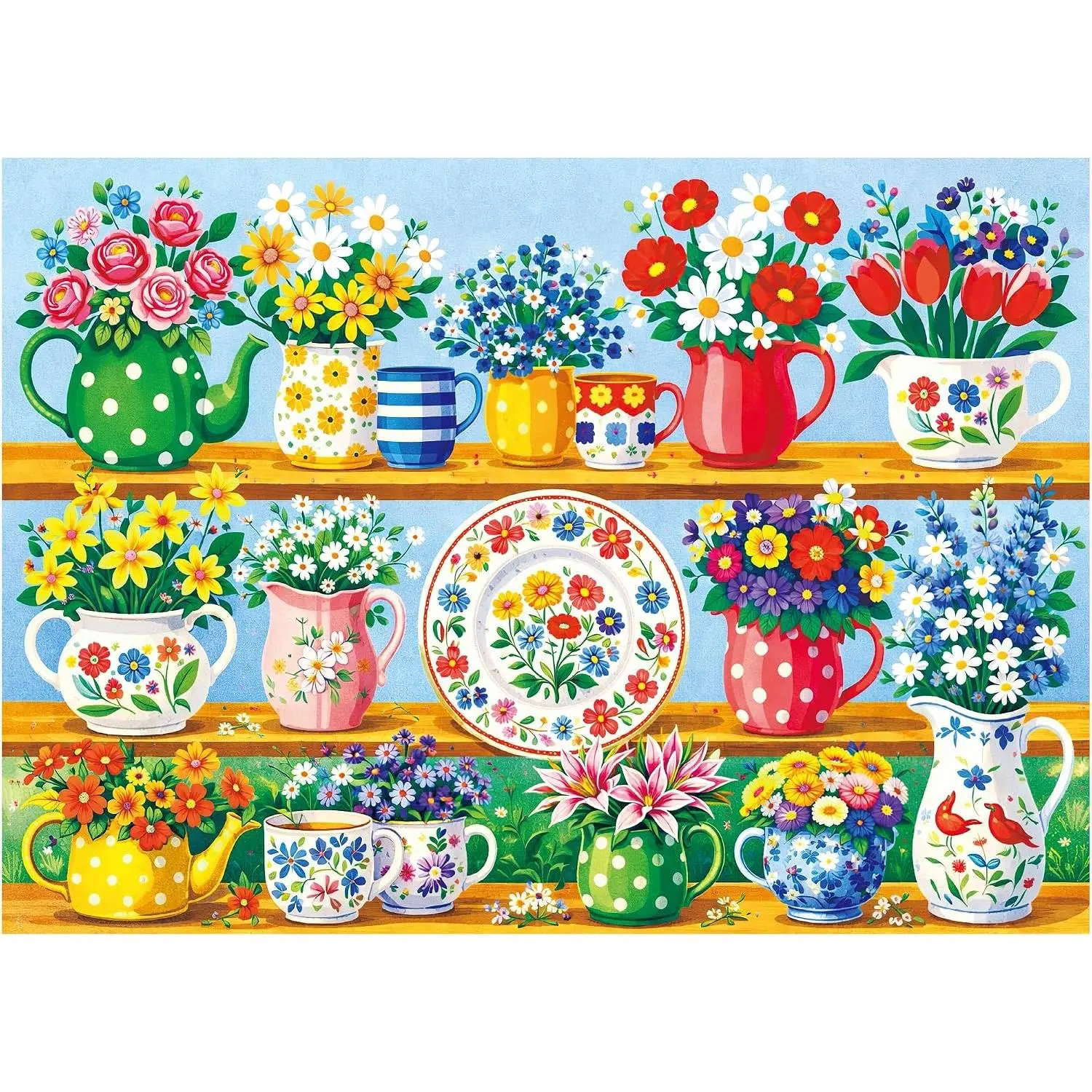 BenBen Puzzles for Adults 500 Pieces, Colorful Blooming Teapots Jigsaw Puzzles with Patterns on Back, Bright Flower Puzzle for Family Game Night, Home Décor