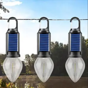Solar Rechargeable Hooked Camping Light, 3 Light Modes, Portable Rechargeable Outdoor Tent Light Bulbs for Camping Hiking Emergency