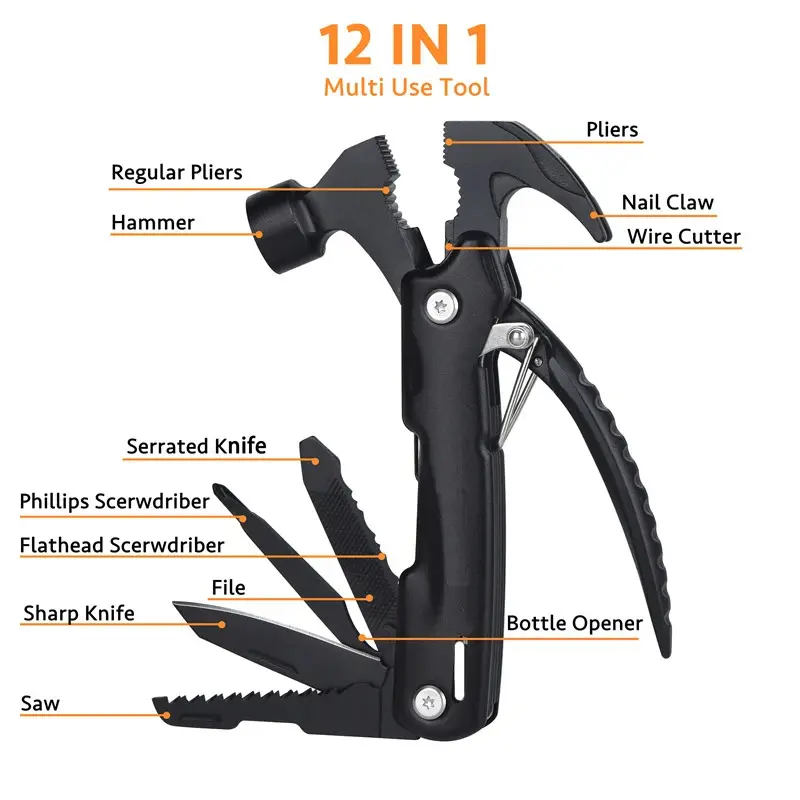 Stocking stuffers for men dad him husband,Christmas gifts, Camping Gear, 12-in-1 Multi-Functional Tool Hammer, Outdoor Multifunctional Tools, Multipurpose Tool, Versatile Tool