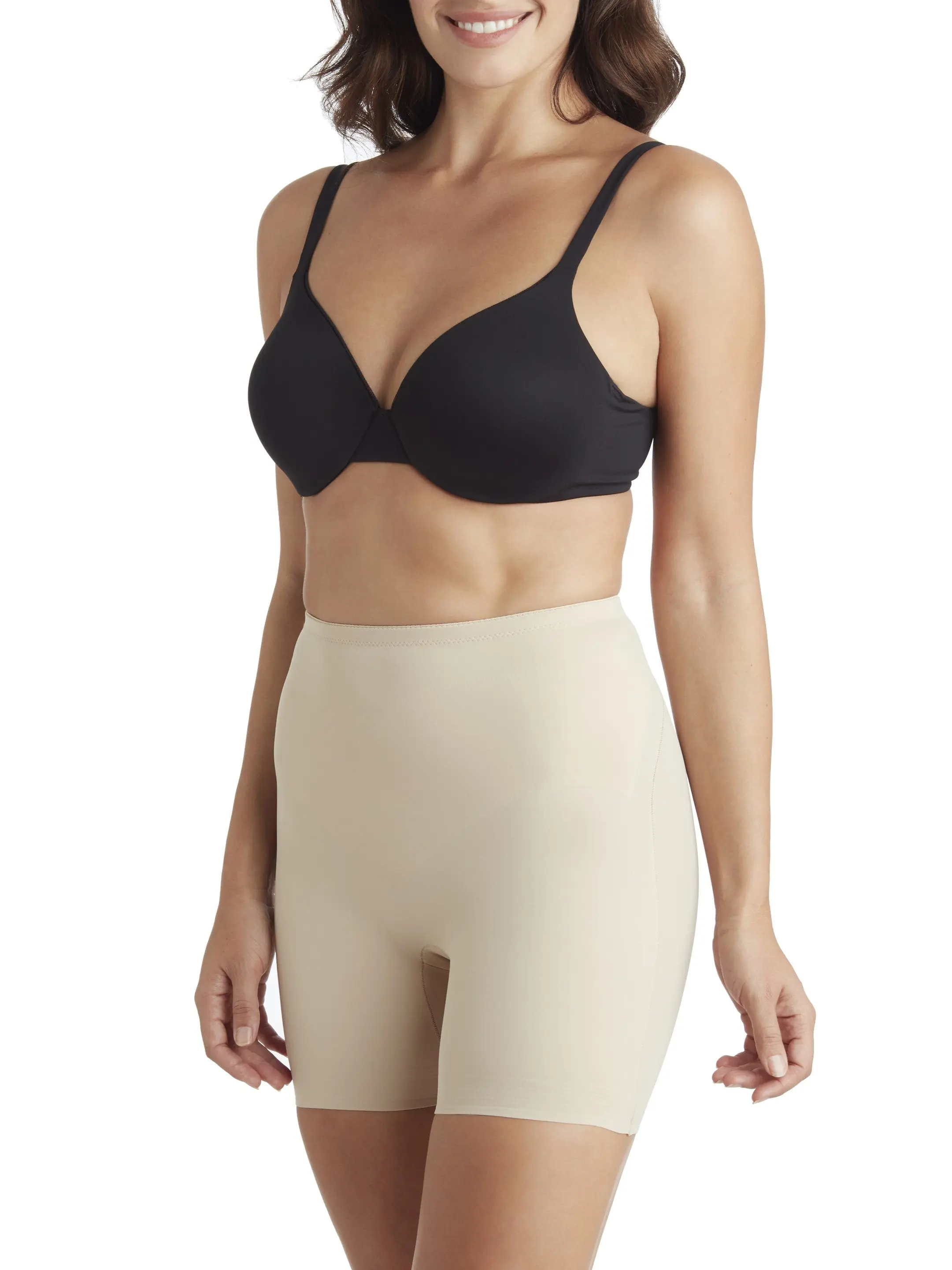 Self-Adjusting Mid-Thigh Shaping Short Women's Shapewear Tummy Control Body Shaper with Silicone Grip