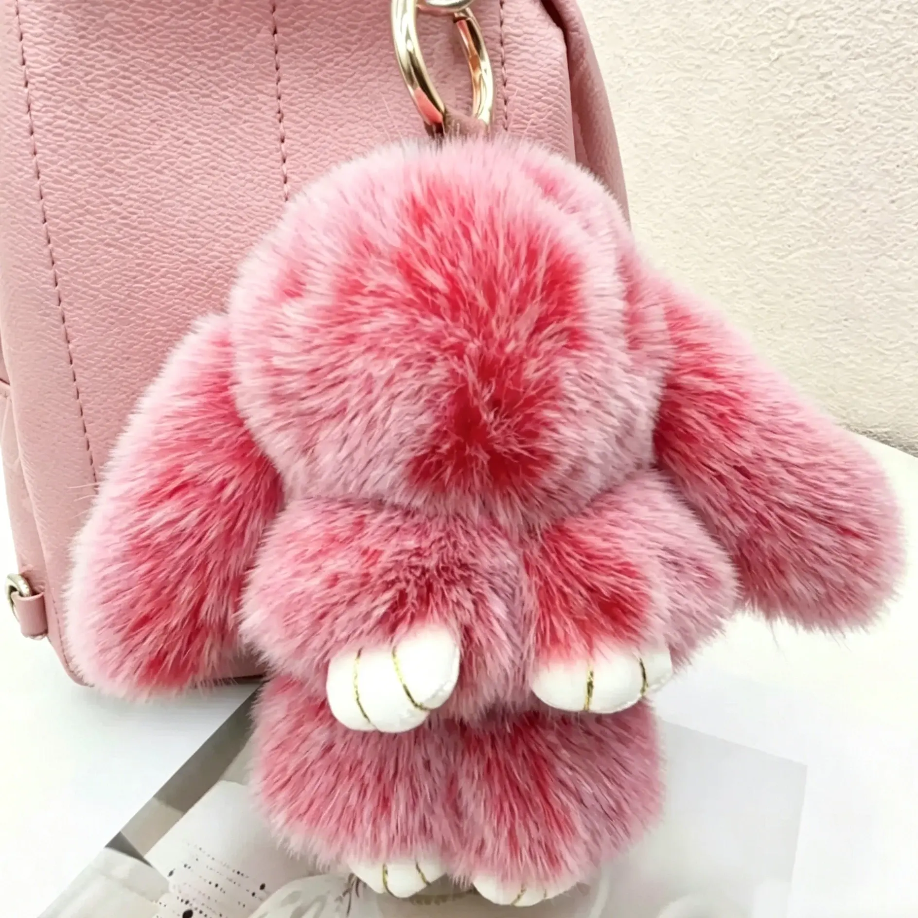Fluffy Bunny Keychain, 5.9 inch Cute Plush Bag Charm, Mother's Day Gift, Graduation Gift,  Gift for Girls and Friends