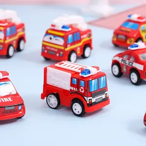 4 Pcs Kids Fire Truck Toy Cars, Mini Cartoon Creative Inertia Backward Vehicles, Boys Girls Play Gifts, Easter Halloween Christmas Presents