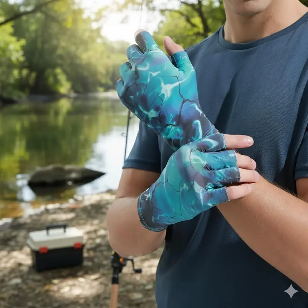 Men's & Women's Half Finger Fishing Gloves, Non-Slip Breathable Sun Protective UPF for Cycling Hiking Sports, Stretchable Durable Outdoor Gear with Lycra Fabric, L/XL Sizes, Summer Must-Have
