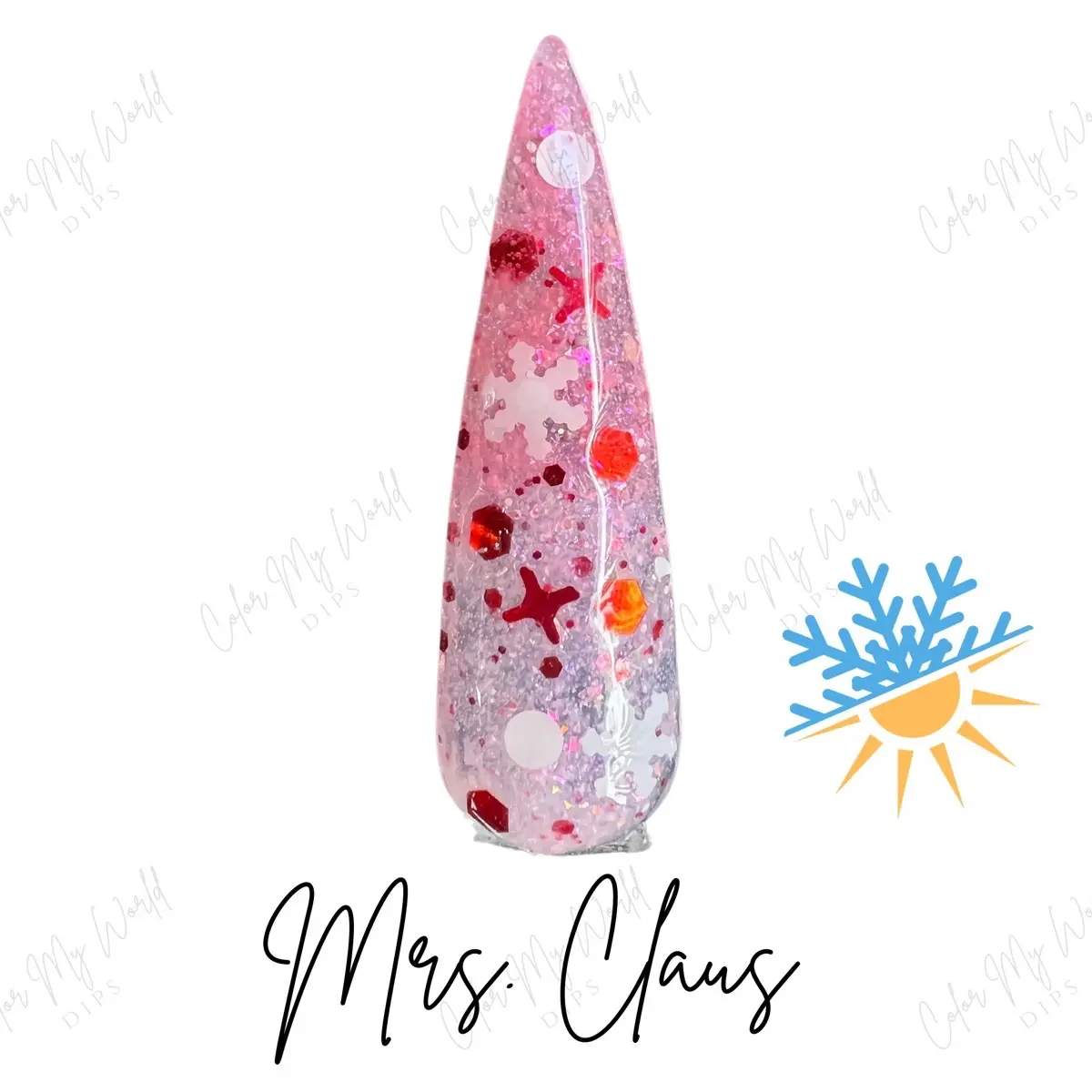 Mrs. Claus-pink thermal dip powder, Christmas nails, pinkmas