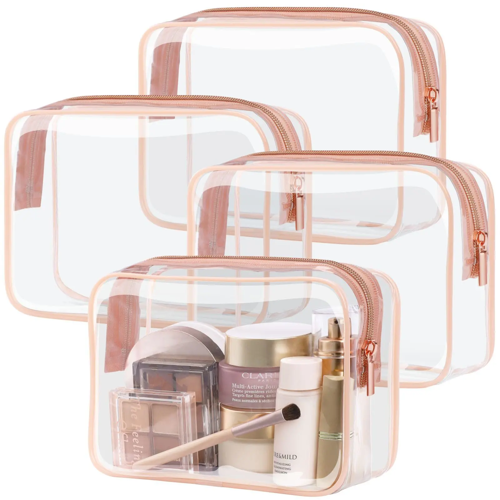 TSA Approved Clear Toiletry Bag, Quart Size Carry-On Travel Cosmetic Pouch for Women, Airline Airport Makeup Bag for Luggage & Storage