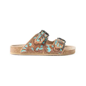 MYRA Falling Feather Sandals in Turquoise and Brown 12006 Women's Footwear with Adjustable Straps and Comfortable Design - Walking Shoes
