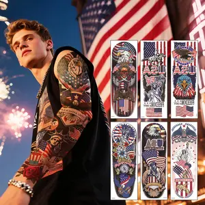 Independence Day Full Arm Temporary Waterproof Tattoo Stickers, 8 pieces, Featuring The American Flag Design, With Waterproof Properties And A Patriotic ThemeFor use on July 4th, Independence Day, Memorial Day, and other holidays, Veterans Day
