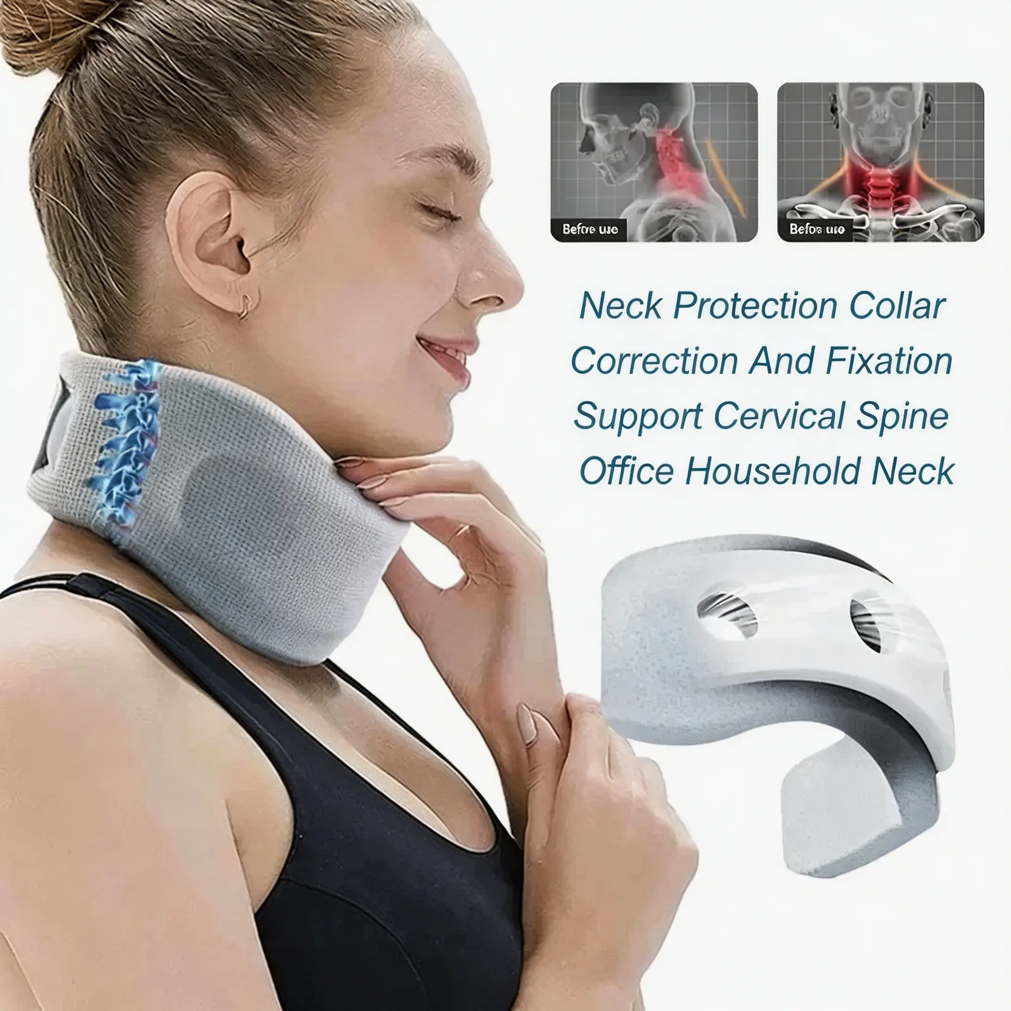 Uniex Ice Silk Neck Support Brace - Ergonomic Adjustable Hook Cervical Collar for Adults, Tech Neck & Headache Relief, Cooling Breathable 1 Size Fit Posture Corrector, Travel Size Father's Day Gift