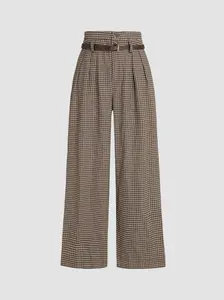 Cider Belted High Rise Houndstooth Trouser