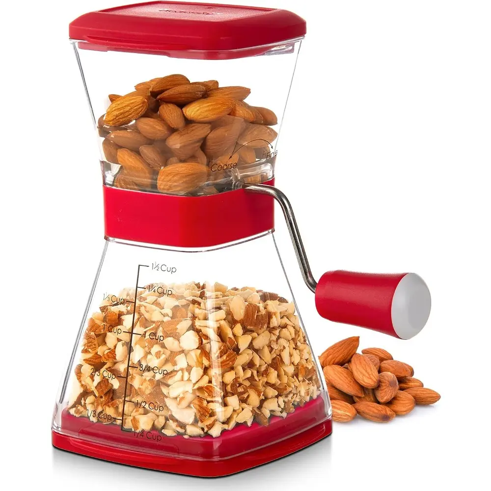Manual Handheld Nut Grinder - BPA-Free Kitchen Utensil with Lid, Non-Skid Base, 360ml (1 1/2 Cup) Capacity, Hassle-Free Food Prep for Grinding Nuts, Seeds, Herbs with Fine Grind Functionality
