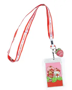 Hello Kitty X Strawberry Shortcake Lanyard with Clear ID Window and Rubber Charm