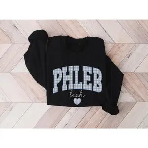 Phleb Tech Sweatshirt, Blue Gingham Phlebotomy Crewneck, Cute Phlebotomy Technician Top, Cozy Phleb Tech Pullover, Group Shirt For Phlebotomy Teams