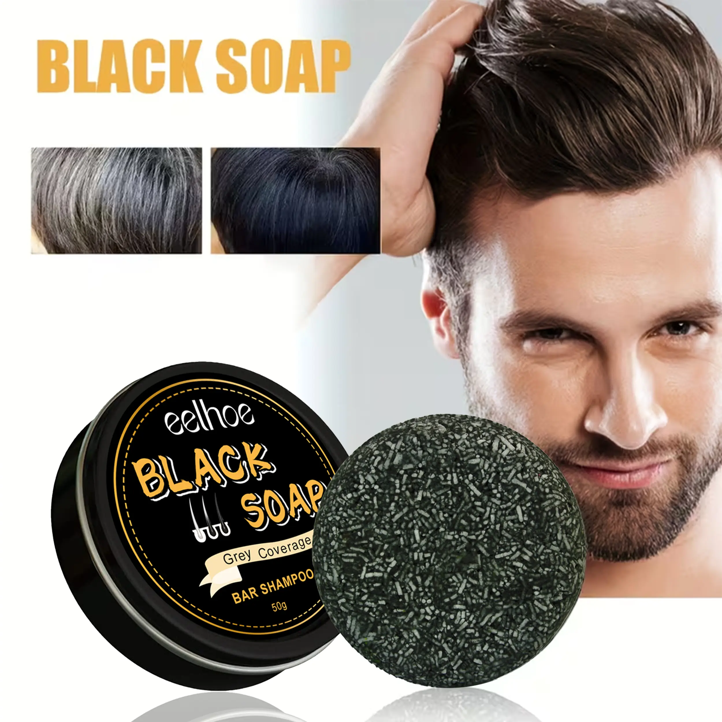 Black Soap for Concealing Gray Hair,Deeply Cleanse And Nourish The Scalp,Darkening Shampoo Bar,Soap for Reversing Gray Hair, Leaving Your Hair Shiny And Healthy,Compressed Soap Bar for Men'S Gray Coverage