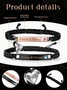 Couple Magnetic Heart Bracelet Set, Adjustable Forever & Always Engraved, Promise Bangle, Perfect Gift for Valentine's Day, Christmas, Anniversary, Romantic Bracelet Set